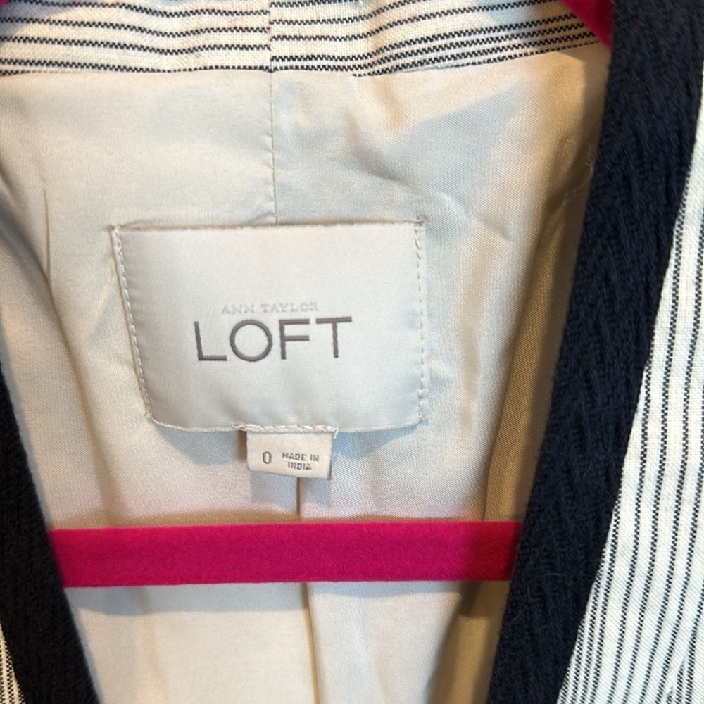 Loft Cream With Navy Stripes Open Front Blazer Si… - image 2